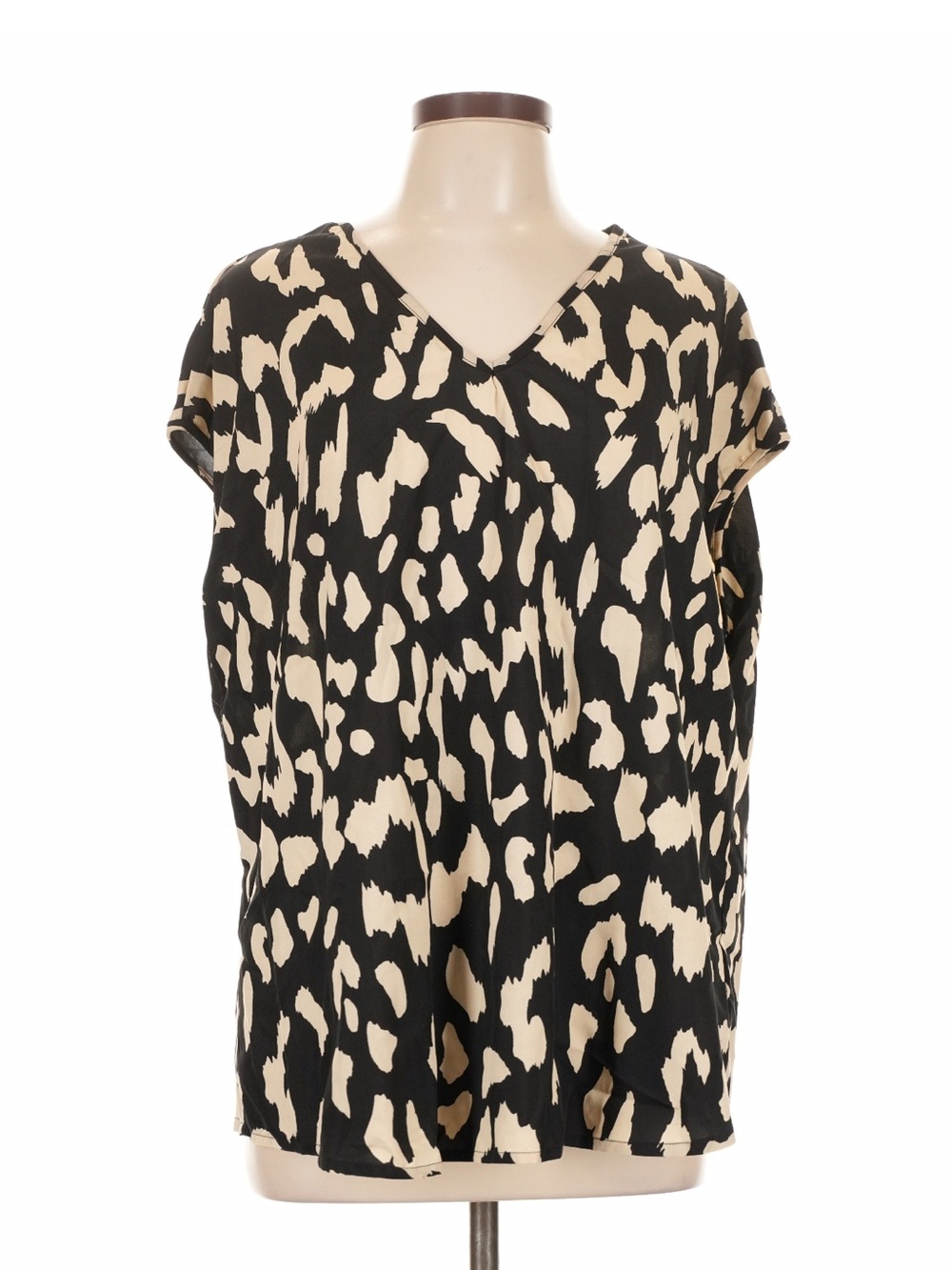 V-Neck Black and Cream Animal Print Blouse